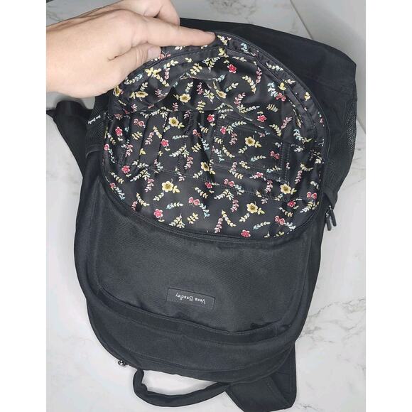 Vera Bradley Black Backpack Laptop School Bag Quilted Nylon Floral Lining - Picture 7 of 8
